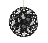 Halloween Goth Christmas Ornaments Rustic Round Xmas Tree Pendant Personalized Vintage Double-Sided Ceramic Ornament Holiday Party Decorations for Xmas Gifts 3 Inch