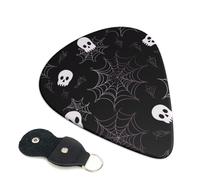 Halloween Goth Guitar Picks 6 Pack with Leather Guitar Pick Holder Keychain, Plectrum Key Fob Cases Bag, Abstract Art Plectrum for Acoustic Electric Guitar, Ukulele 0.71mm