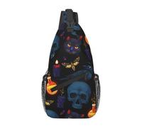 Halloween Goth Moon Black Cat Raven Skull Portable and Large Capacity Men's Casual Cross Chest Bag