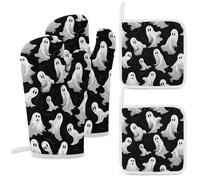 Halloween Goth Oven Mitts and Pot Holders 4PCS Set Heat Resistant Kitchen Potholders Non-Slip Oven Mit, Hot Pads, Soft Cotton Lining, Baking Gloves for Cooking BBQ Grilling