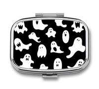 Halloween Goth Pill Box 2 Compartment - Small Metal Medicine Organizer Portable Pill Case for Purse Pocket Travel Vitamin Organizer for Men Women, BPA-Free