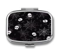 Halloween Goth Pill Case Portable Medicine Organizer Compact Travel Pill Box Small Metal Medicine Box for Purse Pocket Pill Container Holder 2 Compartments Medication Holder