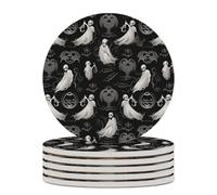 Halloween Goth Round Ceramic Stone Coaster Absorbent Drink Coaster with Cork Base Heat-Resistant Beverage Cup Mats for Hot Cold Drinks Bar Home Office Table Decor 6PCS