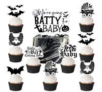 Halloween Gothic Baby Shower Decorations We're Going Batty for Baby Cake Toppers Bat Cupcake Toppers Double-Sided Printing for Halloween Bat Theme BabyShower Party Decor Supplies