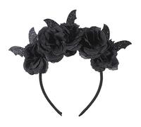 Halloween Gothic Black Rose Bat Headband for Women - Floral Hair Hoop for Cosplay, Day of the Dead & Parties