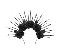 Halloween Gothic Black Rose Headband Halloween Cosplay Accessory Day Of The Dead Headdress For Women Girls Party Decoration Elegant Floral Hairband (Black, 36x28cm)
