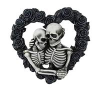 Halloween Gothic Couple Skull Wreath Heart Shaped Black Rose Skeleton Lover Huggable Acrylic Garland Front Door Wall Hanging Pendant Decoration