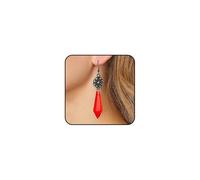 Halloween Gothic Dark Rose Dangle Earring for Women Punk Darkness Flower Red Crystal Arrows Drop Earrings Big Rock Style Hook Earrings Cosplay Jewelry, L, Metal, No Gemstone
