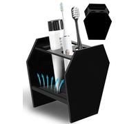 Halloween Gothic Decor Coffin Toothbrush Holders for Bathrooms - Black Acrylic Goth Bathroom Decor, Spooky Halloween 3 Slots Toothbrush and Toothpaste Holder, Halloween Decor Oddities and Curiosities