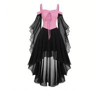 Halloween Gothic Dress Ladies - Victorian Vampire Medieval Dresses 3/4 Chiffon Sleeve Renaissance Steampunk Witches Lace Up Corset Cold Shoulder Party Outfit