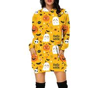 Halloween Gothic Dresses Ladies Cold Shoulder Butterfly Sleeve A-Line Swing Costume Ghost Skull Novelty Dress Drawstring Corset Party Women UK Size Costumes for Cocktail Yellow