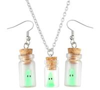 Halloween Gothic Earrings And Necklace Set, Novelty Ghost In A Bottle Jewelry For Women, Witchy Accessories For Halloween Party And Gothic Fashion, 4cm Bottle With 50cm Chain