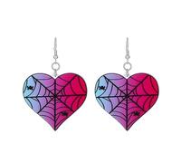 Halloween Gothic Ghost Skull Spider Web Heart Dangle Drop Earrings Punk Hippie Heart Earrings for Women Teens, Zinc, No Gemstone