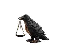 Halloween Gothic Home Decoration Crow Resin Tealight Candle Holder for Indoor Halloween Ornament Stylish Desktop Accessory (Black, 16x23cm)