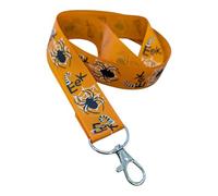 Halloween Gothic Print Ribbon Lanyard - 1" Grosgrain Neck Strap with Lobster Clasp - Spooky Badge Holder or Keychain - Individual or Bundle Pack (Eek Spider on Orange)