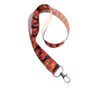 Halloween Gothic Print Ribbon Lanyard - 1" Grosgrain Neck Strap with Lobster Clasp - Spooky Badge Holder or Keychain - Individual or Bundle Pack (Orange Satin Halloween)