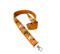 Halloween Gothic Print Ribbon Lanyard - 1" Grosgrain Neck Strap with Lobster Clasp - Spooky Badge Holder or Keychain - Individual or Bundle Pack (White Halloween on Orange)
