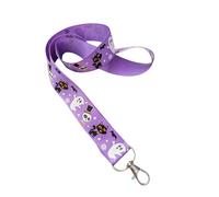 Halloween Gothic Print Ribbon Lanyard - 1" Grosgrain Neck Strap with Lobster Clasp - Spooky Badge Holder or Keychain - Individual or Bundle Pack (White Halloween on Purple)