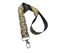Halloween Gothic Print Ribbon Lanyard - 1" Grosgrain Neck Strap with Lobster Clasp - Spooky Badge Holder or Keychain - Individual or Bundle Pack (Gold Fish on Black Satin)