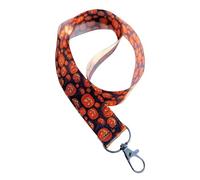 Halloween Gothic Print Ribbon Lanyard - 1" Grosgrain Neck Strap with Lobster Clasp - Spooky Badge Holder or Keychain - Individual or Bundle Pack (Orange Satin Pumpkins)