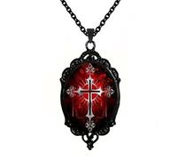 Halloween Gothic Raven Castle Pendant Necklace,Vintage Cameo Glass Pendant Necklace,Mystic vampire bat witch pendant necklace accessories for woman, Adjustable, Alloy Steel, No Gemstone