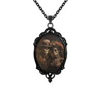 Halloween Gothic Raven Castle Pendant Necklace,Vintage Cameo Glass Pendant Necklace,Mystic vampire bat witch pendant necklace accessories for woman, Adjustable, Alloy Steel, No Gemstone
