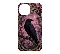 Halloween Gothic Raven Pink Moon Mystical Ornate Crow Bird Case for iPhone 15