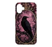 Halloween Gothic Raven Pink Moon Mystical Ornate Crow Bird Case for iPhone 16 Plus