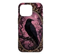Halloween Gothic Raven Pink Moon Mystical Ornate Crow Bird Case for iPhone 16 Pro