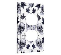 Halloween Gothic Skull Light Switch Cover Plates/Outlet Covers, Black White Creepy Cross and Leaves, Spooky Home Décor, Thermoplastic Wall Plates, Standard Size Single Duplex Outlet