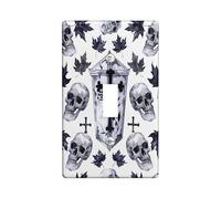 Halloween Gothic Skull Light Switch Cover Plates/Outlet Covers, Black White Creepy Cross and Leaves, Spooky Home Décor, Thermoplastic Wall Plates, Standard Size Single Toggle