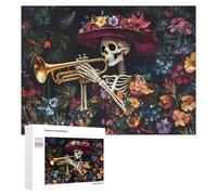 Halloween Gothic Skull Plays Trumpet Puzzle for Adults Challenging Jigsaw Puzzles for Women Men