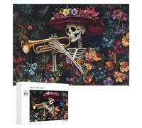 Halloween Gothic Skull Plays Trumpet Puzzle for Adults Challenging Jigsaw Puzzles for Women Men