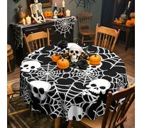 Halloween Gothic Skull Tablecloth 60 Inches, Horror Skeleton Table Cover Decorative Dining, Scary Round Halloween Tablecover Picnic Party Decoration