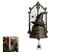 Halloween Gothic Witch Hat Bell Wall Decor, Gothic Vintage Metal Hanging Bell with Spider Web & Spider Pendant, Retro Wall Art for Front Door, Porch, Indoor & Outdoor Halloween Decorations
