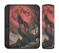 Halloween Gothic Wolf Blood Moon 2 pcs Shoulder Strap Cushion, More Comfort Driving, car seat Seatbelt Cover