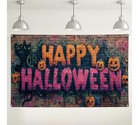 Halloween Graffitis Wall Backdrop, Spooky Urban Style Party Decorations, Pumpkin Themed Background for Photography Events, Fall Festival Supplies 71x43 Inch