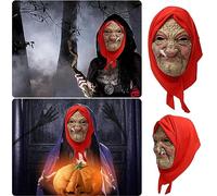 Halloween Granny Head Covering Latex Headgear Granny Red Cover Of Head Cloth Cosplay Prom Jitterbug Props Peripheral Old Man Creepy Human The Mask Costume(Khaki4,One Size)