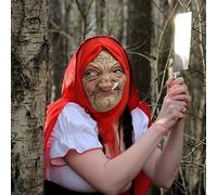 Halloween Granny Head Covering Latex Headgear Granny Red Cover Of Head Cloth Cosplay Prom Jitterbug Props Peripheral Old Man Creepy Human Terrifier Costume Adult(Khaki d,One Size)