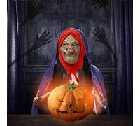 Halloween Granny Head Covering Latex Headgear Granny Red Cover Of Head Cloth Cosplay Prom Jitterbug Props Peripheral Old Man Creepy Human Black Masquerade Mask(Khaki 5,One Size)