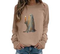 Halloween Graphic Pullover Sweatshirt Casual Loose Fit Long Sleeve Crew Neck Comfortable Autumn Winter Tops for Men Women Daily Wear Home Trip Letters, khaki, XXL