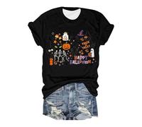 Halloween Graphic T-Shirts Women Skull Spider Web Pullover Short-Sleeved Tee Breathable Polyester Shirt Work Travel Leisure T-Shirt Long Sleeve T Shirts Going Out Soft Workout Tops Black