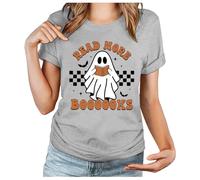 Halloween Graphic T-Shirts Women Skull Spider Web Pullover Short-Sleeved Tee Breathable Polyester Shirt Work Travel Leisure T-Shirt Plus Size Tops Merchandise Gift Idea Light Gray