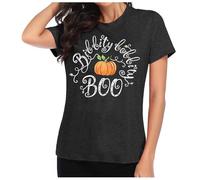 Halloween Graphic T-Shirts Women Skull Spider Web Pullover Short-Sleeved Tee Casual Fashion Thermal Work Travel Leisure T-Shirt Long Sleeve T Shirts Merchandise Gift Idea Grey
