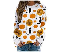 Halloween Graphic T-Shirts Women Spiders Ghosts Witch Hat T-Shirt Batwing Pumpkin Pullover Soft Breathable Polyester Spooky Town Theme Ladies Tops Costume Womens Work Travel White