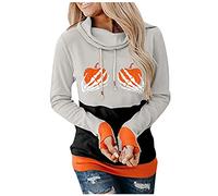 Halloween Graphic T-Shirts Women Spiders Ghosts Witch Hat T-Shirt Crew Neck T Shirt Top Soft Breathable Polyester Spooky Town Theme Long Sleeve Shirts Merchandise Gift Idea Beige