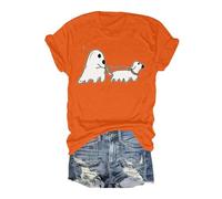 Halloween Graphic T-Shirts Women Spiders Ghosts Witch Hat T-Shirt Short-Sleeved Tee Breathable Polyester Shirt Spooky Town Theme Long Sleeve T Shirts Going Out Soft Workout Tops Orange