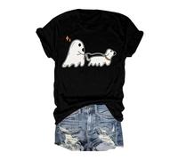 Halloween Graphic T-Shirts Women Spiders Ghosts Witch Hat T-Shirt Short-Sleeved Tee Breathable Polyester Shirt Spooky Town Theme Long Sleeve T Shirts Going Out Soft Workout Tops Black