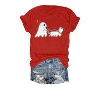 Halloween Graphic T-Shirts Women Spiders Ghosts Witch Hat T-Shirt Short-Sleeved Tee Breathable Polyester Shirt Spooky Town Theme Long Sleeve T Shirts Going Out Soft Workout Tops Red