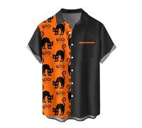Halloween Graphic Tees Gothic Skeleton Printed Lapel Button Down Blouse Retro Bowling Shirt Tropical Beach Vacation Ugly Pumpkin Print Workout Gym Sport Running Black